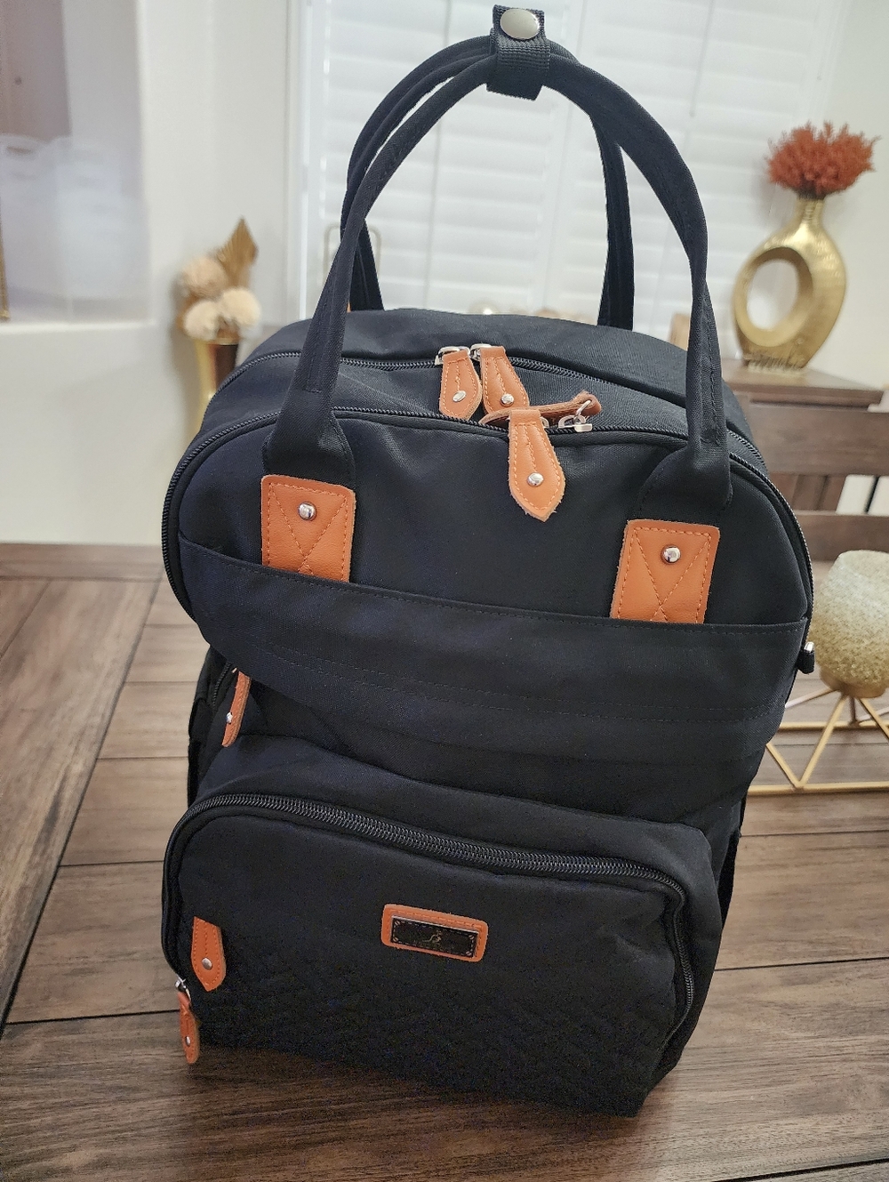 Black Backpack with Tan Accents - Diaper Bag